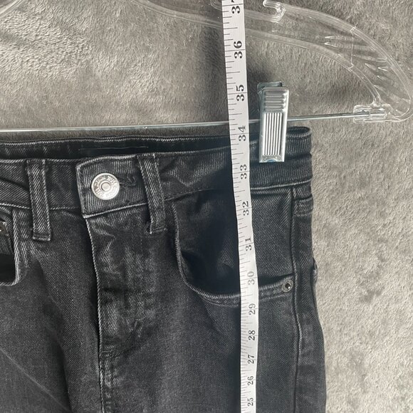 ZARA High Rise Straight Leg Jeans Women’s 0 Black Denim Raw Hem Y2K Dark Grunge - Picture 6 of 7